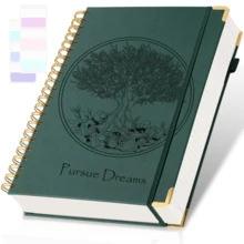 300 Pages Big Tree Pattern Hardcover Leather Journal/Notebook, College Ruled Spiral Bound Notebook, Pursue Dreams Diary, Embossed & Debossed Craft, Large A5/B5 Lined Notebook With 2 Pockets & 24 Index Tabs, Suitable For Men & Women, Great For School, Office & Note Taking, 100gsm Thick Pages, Multi-Color, Green Elegant Notebook Gift,School Supplies,Back To School