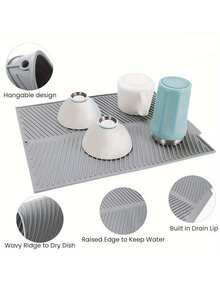 Silicone Dish Drying Mat , Non-Slip Drain Pad With Built-In Drain, Quick-Drying Mat For Pots, Pans, And Cutlery, Countertop Protector. Kitchen Essential - Multicolor - View 3