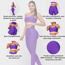 Premium Suplex Fitness Set With Pants And Non-Transparent Cup Top, Fitness Gym Clothing Kit, High Compression Leggings - 雙色巴西莓 - 查看 4