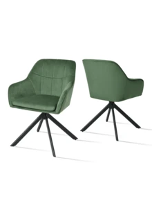 Goeurvant Modern Grid-Stitched Upholstered 360° Swivel Dining Chairs With Armrests And Removable Cushion For Dining Room, Living Room, Office - Set Of 2 / Set Of 4 / Set Of 6 - Forest Green - Green - View 14