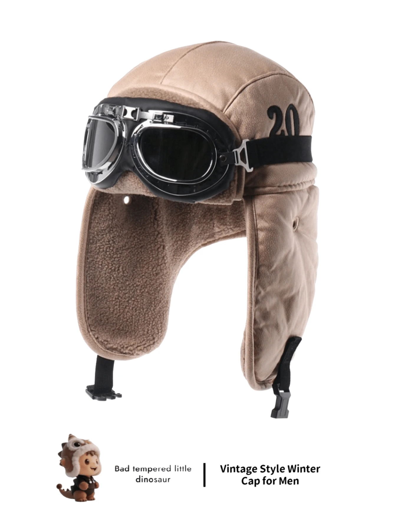 1pc Men's PU Leather Lambs Wool Lined Trapper Hat, Unisex Winter Thick Warm Ear Protection Cap For Outdoor, Cycling, Skiing, Aviator Hat