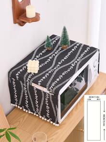 1pc Harvest Festival Style Orange Microwave Oven Cover, Small Tablecloth, Orange Floral Line Pattern Oven Cover Decor, Rectangular Bedside Cabinet Cover, Dual Pocket Fabric Cover - Black - View 10