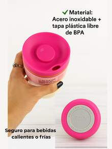 Vaso térmico de acero inoxidable RR-34, termo portátil de 480 ml, accesorio diario para café o té, resistente y elegante, vaso de viaje apto para trabajo y deporte, fácil de transportar - Rosa - Ver 3