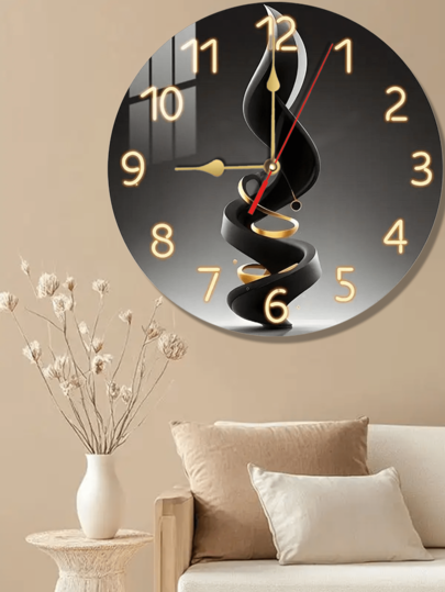 Pc 10 Inch/12 Inch Moderne Minimalist Zwart Golden Abstract Wooden Wand Klok Artistic Swirling Large Numbers, AA Battery Powered Stylish Living Room Luxe Lovers Home view 2