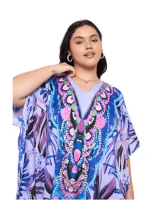 Gypsie Blu Kaftan Dress For Plus Size Women Loungewear Nightdress Summer Night Gown Maxi Length Caftan - 淺綠色 - 查看 4