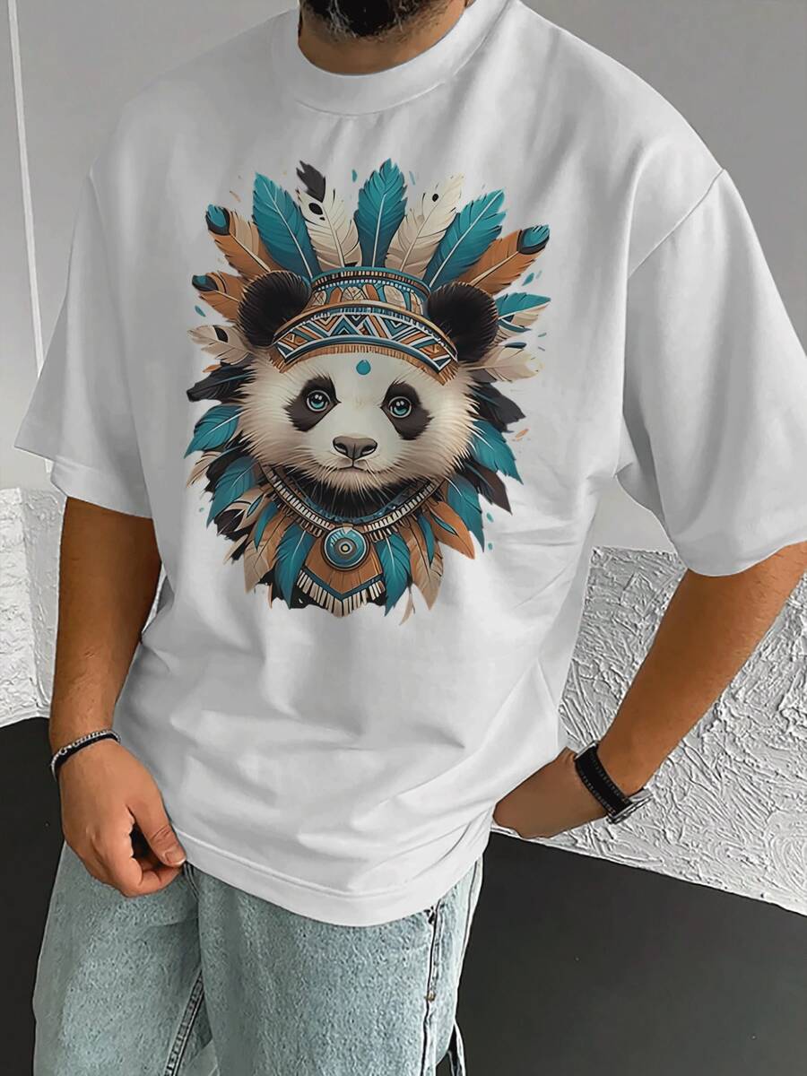 T-Shirt mit -Panda-Grafik für Herren, einzigartiges Design, bequeme Passform, perfekt für die Freizeit. Heben Sie sich mit diesem auffälligen T-Shirt mit Panda-Aufdruck von der Masse ab, hochwertiger Stoff