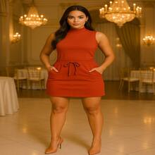 Stylish EVA Set – High Waist Skirt + Top With Optional Knot | Sizes S To G1 - Naranja Quemada - Ver 2