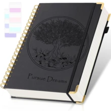 300 Pages Big Tree Pattern Hardcover Leather Journal/Notebook, College Ruled Spiral Bound Notebook, Pursue Dreams Diary, Embossed & Debossed Craft, Large A5/B5 Lined Notebook With 2 Pockets & 24 Index Tabs, Suitable For Men & Women, Great For School, Office & Note Taking, 100gsm Thick Pages, Multi-Color, Green Elegant Notebook Gift,School Supplies,Back To School
