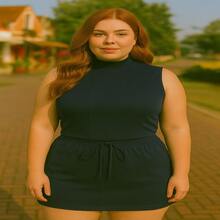 Stylish EVA Set – High Waist Skirt + Top With Optional Knot | Sizes S To G1 - Navy Blue - View 2
