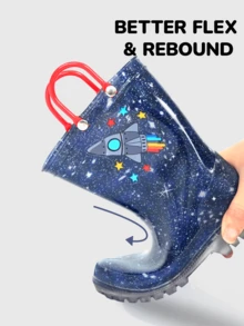 儿童防水雨靴轻便一脚蹬幼儿靴带手柄男童可爱户外玩耍鞋蓝色款 - 藏蓝色 - 查看 4