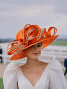 Box Packaging Easter Elegant Women's Church Hat Worship Hat Mother Grandmother Gift Special Occasion Wide Brim Hat - 橘色 - 查看 2