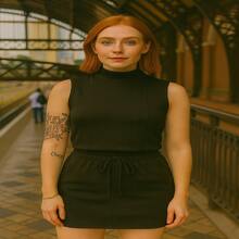 Stylish EVA Set – High Waist Skirt + Top With Optional Knot | Sizes S To G1 - Hitam - View 2