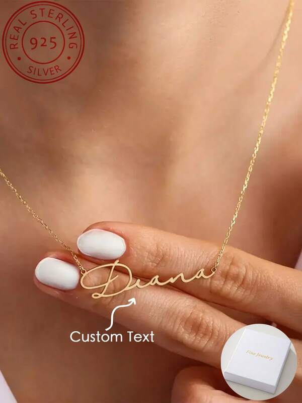 A S925 Silver Minimalist Personalized Customized English Name Pendant Necklace, Fashionable Women's Autumn And Winter Sweaters And Suits, Unique And Meaningful Gifts, Warm And Unique Accessories Jewelry