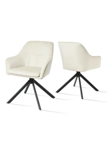 Goeurvant Modern Grid-Stitched Upholstered 360° Swivel Dining Chairs With Armrests And Removable Cushion For Dining Room, Living Room, Office - Set Of 2 / Set Of 4 / Set Of 6 - Cream - Apricot - View 15