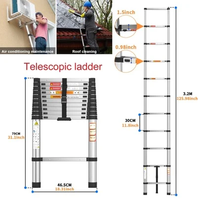 Royalswill 2.6M-5M Steel Telescopic Ladder, Multi-Purpose Folding Telescopic Ladder, Adjustable Height, Super Strong Load-Bearing Capacity, Suitable For Garages, High-Altitude Work, And Outdoor Workers.
