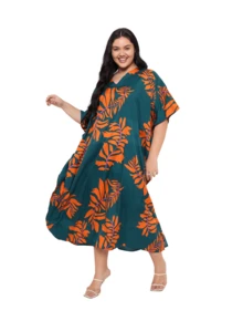 Gypsie Blu Women Kaftan Dress Plus Size Beach Coverup Loungewear Nightdress Summer Night Gown Maxi Length Caftan - 青色 - 查看 6