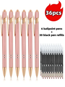 21-56 Stück/Set Metall Kugelschreiber mit einziehbarer Spitze und Touchscreen-Stylus - Reibungsloser Schreibfluss, rutschfester Griff, kompatibel mit verschiedenen Geräten, inklusive schwarzer Tintenpatrone, geeignet für den täglichen Gebrauch