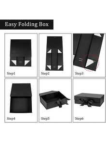 1 pieza Caja de regalo plegable de unicolor, caja de empaque, caja de regalo para fiestas, regalo versátil para familia y amigos,Caja rectangular con tapa magnética, luces y cierre de lazo para festivales, fiestas, regalos de cumpleaños, caja para pedida de mano, bodas, Navidad, Halloween, embalaje de regalos de cumpleaños - Negro - Ver 5