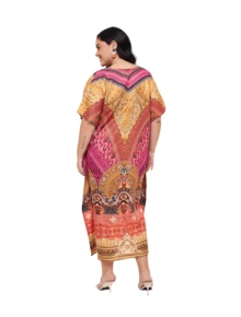 Gypsie Blu Plus Size Kaftan Dress For Women Loungewear Nightdress Summer Night Gown Maxi Length Caftan - 黃色和粉紅色 - 查看 5