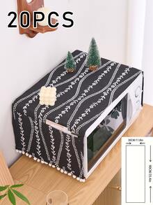 1pc Harvest Festival Style Orange Microwave Oven Cover, Small Tablecloth, Orange Floral Line Pattern Oven Cover Decor, Rectangular Bedside Cabinet Cover, Dual Pocket Fabric Cover - Black - View 9