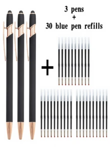 21-55 Stücke/Set Metall Kugelschreiber mit einziehbarer Spitze und Touchscreen-Stylus - Reibungsloser Schreibfluss, rutschfester Griff, kompatibel mit verschiedenen Geräten, inklusive schwarzer Tintenfüllung, geeignet für den täglichen Gebrauch