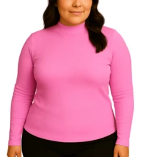 Kit com 3 Blusa Feminina Manga Longa Cacharrel Ribana Algodão Premium Básico Gola Alta