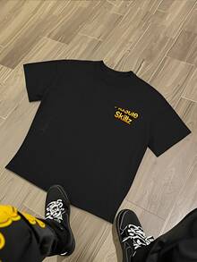 Men's DoubleSided Tee With OneEyed Blue Cartoon Cat Design And Hu$Tle $Killz Text, Graphic TShirt,Casual Style