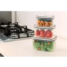 Kit 4/5 Potes Herméticos De Plástico Retangular Com Tampa De Vedação Uso Em Freezer E Micro-ondas. - Transparente - Visão 3