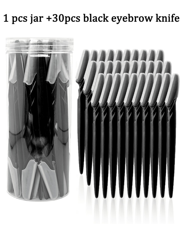 Conjunto de 30/12/6/3/1 peça, lâmina de barbear e aparador de sobrancelhas preto, aparador e aparador de sobrancelhas, ferramenta esfoliante de dermaplaning, aparador de pelos corporais e conjunto de lâmina de barbear para rosto e sobrancelhas, lâmina de cabo longo com capa de precisão, ferramentas femininas para modelagem de sobrancelhas adequadas para uso em viagens, maquiagem, barato, decoração de quarto, penteadeira, viagem, quarto, acessórios de maquiagem, lâmina de barbear para sobrancelhas