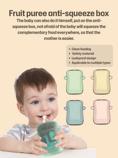 1 Pack Anti-Squeeze Baby Food Puree Box, Sealed Leak-Proof Fresh-Keeping, Smooth Edges, Easy To Clean And Reusable. Portable And Compact, One-Handed Opening For Easy Feeding, Suitable For Back To School, Can Hold Puree, Yogurt, Rice Cereal, Perfect For Home, Outdoor And Kindergarten Use.