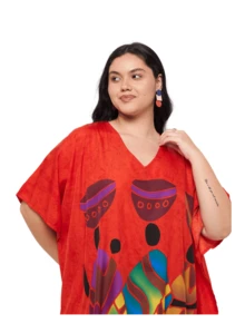 Gypsie Blu Women Plus Size Kaftan Loungewear Housedress Beach Caftan Cover Up Long Maxi Dress - 紅色 - 查看 4