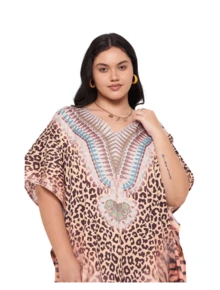 Gypsie Blu Kaftan Dress For Women Plus Size Beach Swimsuit Coverup Lounge Wear Housedress Long Caftan - 珊瑚粉 - 查看 4