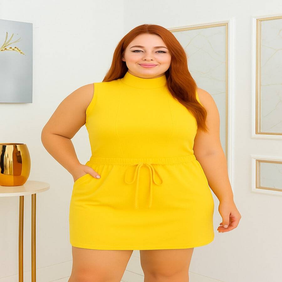 Stylish EVA Set – High Waist Skirt + Top With Optional Knot | Sizes S To G1 - Golden Yellow - View 1
