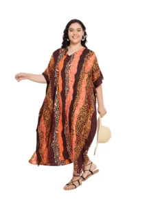 Gypsie Blu Geometric Plus Size Elegant Long Kaftan  Moo Moos Beach Cover Up Caftan Dress - 彩色 - 查看 6