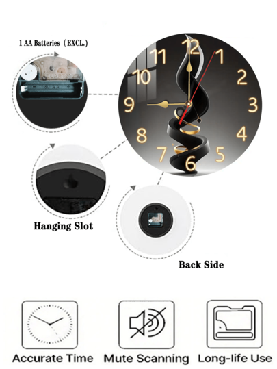 Pc 10 Inch/12 Inch Moderne Minimalist Zwart Golden Abstract Wooden Wand Klok Artistic Swirling Large Numbers, AA Battery Powered Stylish Living Room Luxe Lovers Home view 7