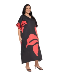 Gypsie Blu Floral Women Kaftan Dress Curve Housedress Loungwear Beach Swimsuit Cover Up - 黑色02 - 查看 2