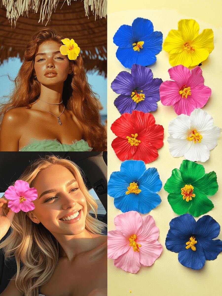 1/10Pcs Hawaiian Flower Hair Clips, Women Artificial Flower Hair Clips, Plumeria Hair Clips, Suitable For Holiday Beach Party, Summer Tropical Flower Hair Accessories, Wedding Party, Holiday Gifts For Girls, Mother's Day Gifts, Claw Clips, Hair Claws, Hair Slide, Hair Barrettes
