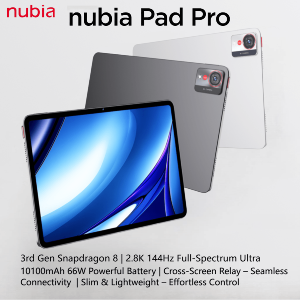 nubia iPad Pro Schwarz, 10,9 Zoll Goldene Größe Tablet, 2880*1800 Auflösung, 4nm Prozesstechnologie, Hochgeschwindigkeits-Flash-Speicher, flüssiges Hochleistungs-Gaming, 10100mAh Supergrosser Akku, 66W Schnellladung, KI-Foto, 4K Ultra HD, Schlank & Leicht, 3D Immersiver Sound