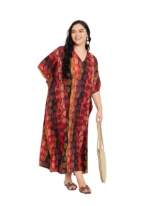 Gypsie Blu Geometric Women Kaftan Dress Curve Housedress Loungwear Beach Swimsuit Cover Up - 紅&黑 - 查看 6