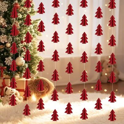 10 件派对装饰品节日挂饰圣诞新年派对用品 3D 纸圣诞树花环橱窗展示背景装饰