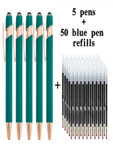 21-55 Stücke/Set Metall Kugelschreiber mit einziehbarer Spitze und Touchscreen-Stylus - Reibungsloser Schreibfluss, rutschfester Griff, kompatibel mit verschiedenen Geräten, inklusive schwarzer Tintenfüllung, geeignet für den täglichen Gebrauch