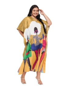 Gypsie Blu Plus Size Kaftan For Women Loungewear Nightdress Summer Night Gown Maxi Length Caftan - 芥末黃 - 查看 2