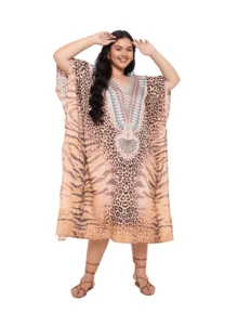 Gypsie Blu Kaftan Dress For Plus Size Women Loungewear Nightdress Summer Night Gown Maxi Length Caftan - 米色 - 查看 2