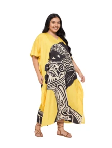 Gypsie Blu Kaftan Dress For Women  Beach Swimsuit Coverup Lounge Wear Housedress Long Caftan - 黃色 - 查看 2