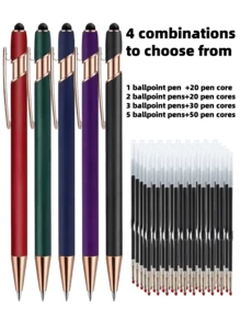 21-55 Stücke/Set Metall Kugelschreiber mit einziehbarer Spitze und Touchscreen-Stylus - Reibungsloser Schreibfluss, rutschfester Griff, kompatibel mit verschiedenen Geräten, inklusive schwarzer Tintenfüllung, geeignet für den täglichen Gebrauch