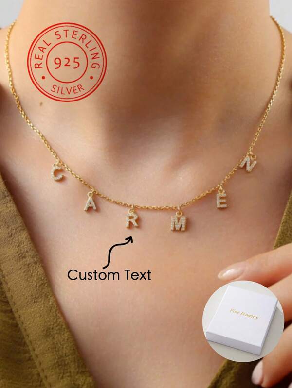 1 Collana con ciondolo personalizzato in argento 925 con lettera inglese e zirconia artificiale, minimalista, elegante e romantica, stile bohémien con accessori, adatta per San Valentino, compleanni, anniversari, cerimonie di laurea, Natale, come regalo di alta gamma per amanti e madri. Alla moda, di per l'autunno