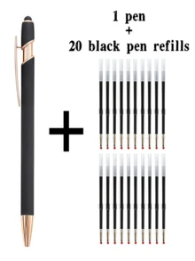 21-55 Stücke/Set Metall Kugelschreiber mit einziehbarer Spitze und Touchscreen-Stylus - Reibungsloser Schreibfluss, rutschfester Griff, kompatibel mit verschiedenen Geräten, inklusive schwarzer Tintenfüllung, geeignet für den täglichen Gebrauch