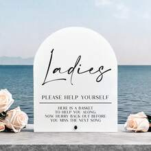 1pc Gents & Ladies Acrylic Sign, Gents & Ladies Bathroom Sign,Contemporary Acrylic Wedding Bathroom Sign With Holder - "Please Help Yourself" His & Hers Hospitality Basket Decor, Battery-Free Tabletop Sign For Wedding Receptions & Events,Engagement Party Desk Decor, Reception And Bridal Shower, Acrylic Sign With Stand, Wedding Party Favors