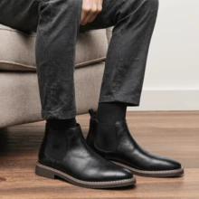 Men's Casual Dress Chelsea Boots - Business Commute Retro Ankle Dress Boots With White Stitching KD5236