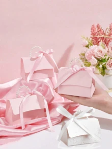 5/10 buc pungă de cadou cu perle artificiale, pungă de ambalaj simplă pentru petrecere, cutie de cadou din hârtie cu mâner perlat, cutie de flori cu imprimare tipografie, pungi mini de ambalare, cutie de ambalare cadou roz rafinat
